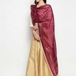Dupatta Bazaar Burgundy & Gold-Toned Ethnic Motifs Printed Khari Print Dupatta image 3
