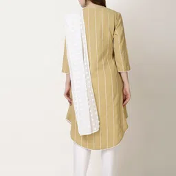 FFU Striped Embroidered Mandarin Collar A-Line Kurta With Trousers & With Dupatta image 5