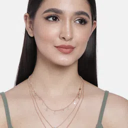 Kord Store Set of 2 Rose Gold-Plated CZ Studded 3 Layered Pendant With Chain image 5
