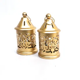 Amishi Blissful decors Cute Cups Little Tea Lights Holder For Decoration Home Office Party Christmas Décor Tealights Candle Holders Set of 4 Gold Cast Iron Hanging Lantern-2