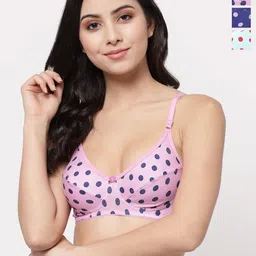 Docare Pack Of 3 Polka Dot Printed Full Coverage Non Padded Everyday Bra - All Day Comfort-picture-5