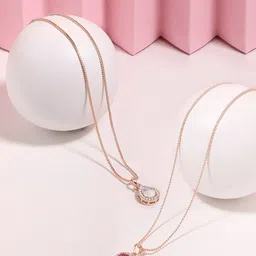 AMI Set Of 2 Rose Gold-Plated Austrian Diamond-Stubbed Drop Shape Pendant & Chain image 1