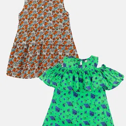KiddoPanti Girls Pack Of 2 Cotton Floral Printed Dress-picture-20