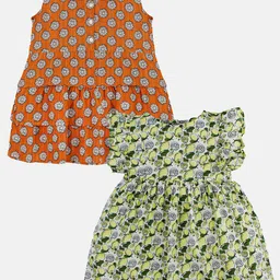 KiddoPanti Girls Pack Of 2 Cotton Floral Printed Sleeveless Dress-picture-21