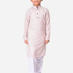 NAMASKAR Boys Off White Ethnic Motifs Printed Cotton-Linen Kurta-50