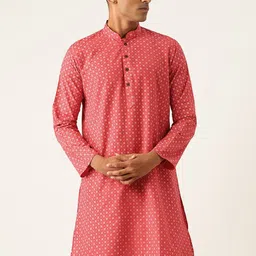 Armaan Ethnic Block Printed Mandarin Collar Cotton Linen Straight Kurta-71