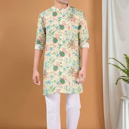 SHIWAM ETHNIX Ethnic Motifs Printed Mandarin Collar Long Sleeves Cotton Straight Kurta-48