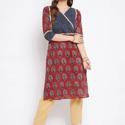 Imfashini Women Red & Blue Printed Block Print Kurta-image-52