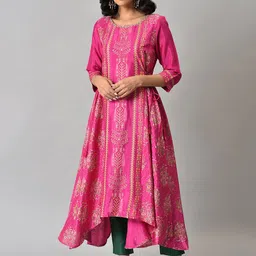 W Women Pink Ethnic Motifs Printed Thread Work Anarkali Kurta-image-32
