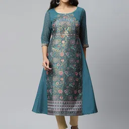 AURELIA Women Black Floral Gotta Patti Floral Kurta-image-7