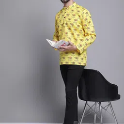 Armaan Ethnic Quirky Printed  Band Collar Block Print Straight Kurta image 5