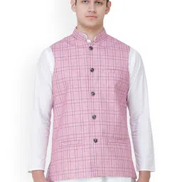 Exotic India Checked Woven Nehru Jacket-picture-8