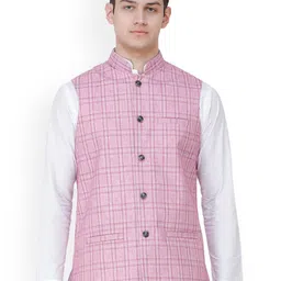 Exotic India Checked Woven Nehru Jackets-picture-28