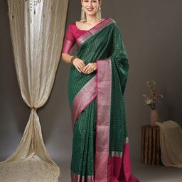 Anouk Checked Woven Design Zari Taant Saree-picture-30