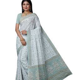 SHANVIKA White & Green Floral Pure Cotton Saree-image-58