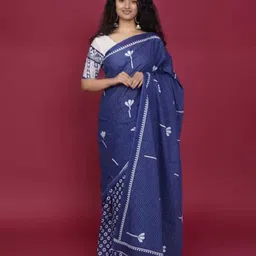 clothonus Ethnic Motifs Printed Cotton Linen Block Print Saree-35