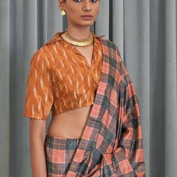 Anouk Checked Block Print Saree-picture-18