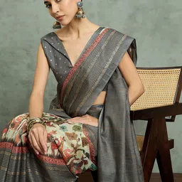 Mitera Woven Design Zari Block Print Saree-29