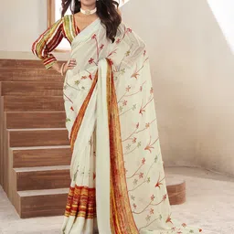 Ethnielle Floral Satin Block Print Saree-picture-3