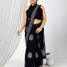 JAIPURI BLOCK PRINT Floral Block Printed Pure Cotton Saree image 1