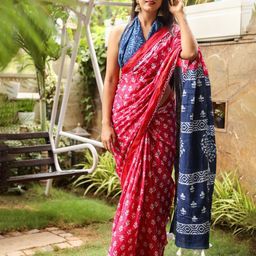 Craft Musium Floral Pure Cotton Block Printed Saree-11