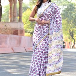 Shivanya  Handicrafts Paisley Printed Mulmul Cotton Block Print Saree-image-55