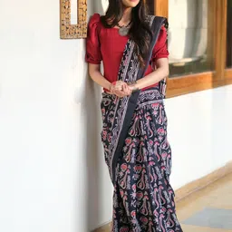 JAIPURI BLOCK PRINT Kalamkari Block Printed Saree-45