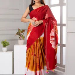 JAIPURI BLOCK PRINT Tie & Dye Dyed Pure Cotton Mulmul Bandhani Saree-16