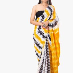 KIAARON Geometric Ikat Pure Cotton Block Print Saree-image-12