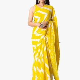 JALTHER Striped Pure Cotton Block Print Saree-image-3
