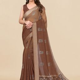 MIRCHI FASHION Brown & Gold-Toned Ethnic Motifs Printed Zari Block Print Saree-image-86
