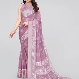 MIRCHI FASHION Magenta & White Batik Printed Zari Poly Chiffon Saree-7