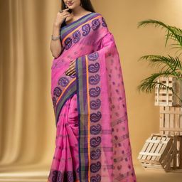 DESH BIDESH Ethnic Motifs Woven Design Pure Cotton Taant Saree-picture-19