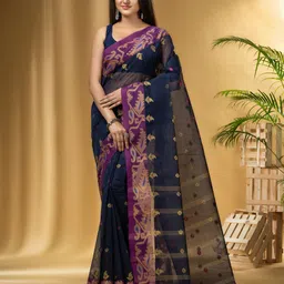 DESH BIDESH Ethnic Motifs Woven Design Pure Cotton Taant Saree-picture-27