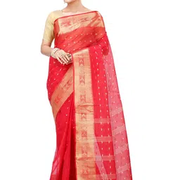 PuJoy Ethnic Motif Woven Design Pure Cotton Handloom Taant Saree-picture-41