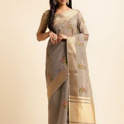ALAGINI Ethnic Motifs Embroidered Zari Detailed Pure Linen Saree-picture-10
