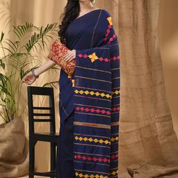 DESH BIDESH Geometric Applique Pure Cotton Taant Saree-image-6