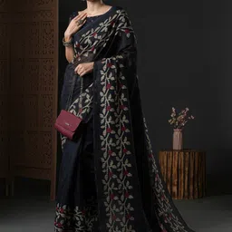 Anouk Black & Red Floral Printed Block Print Saree image 4