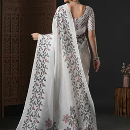 Anouk Floral Printed Block Print Saree image 3