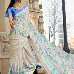 Mitera Floral Satin Block Print Saree image 2