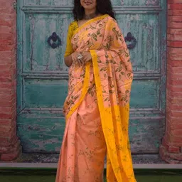 JAIPURI BLOCK PRINT Floral Printed Pure Cotton Block Print Saree image 2
