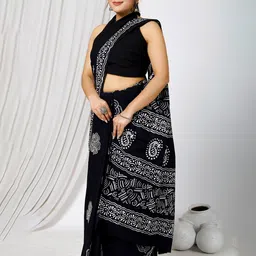 JAIPURI BLOCK PRINT Floral Block Printed Pure Cotton Saree image 2