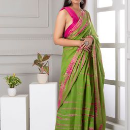 JAIPURI BLOCK PRINT Tie and Dye Pure Cotton Block Print Saree image 2