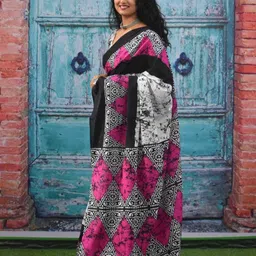 TROPWEAR Abstract Mulmul Cotton Block Print Saree image 3
