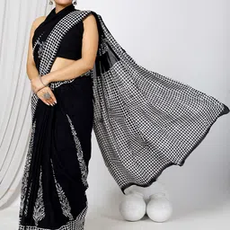 JAIPURI BLOCK PRINT Floral Printed Pure Cotton Block Print Saree image 4
