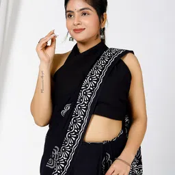 JAIPURI BLOCK PRINT Floral Block Printed Pure Cotton Saree image 4