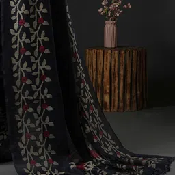 Anouk Black & Red Floral Printed Block Print Saree image 3