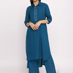 Pink Guava Shirt Collar Gotta Patti Straight High Low Kurta with Palazzos-image-22
