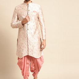 KISAH Ethnic Motifs Woven Design Mandarin Collar Sherwani With Dhoti Pant-image-23