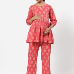 Ikk Kudi by Seerat Women Ethnic Motifs Printed Maternity Pure Cotton Night suit-image-83